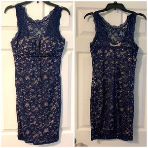 Navy Sequined Lace Dress